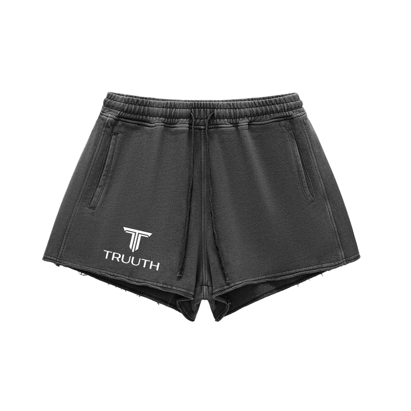 TRUUTH Snow Washed Raw Edge Drawstring Shorts